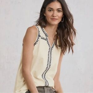 Garnet Hill Cream and Black Embroidered Sleeveless Top. XS